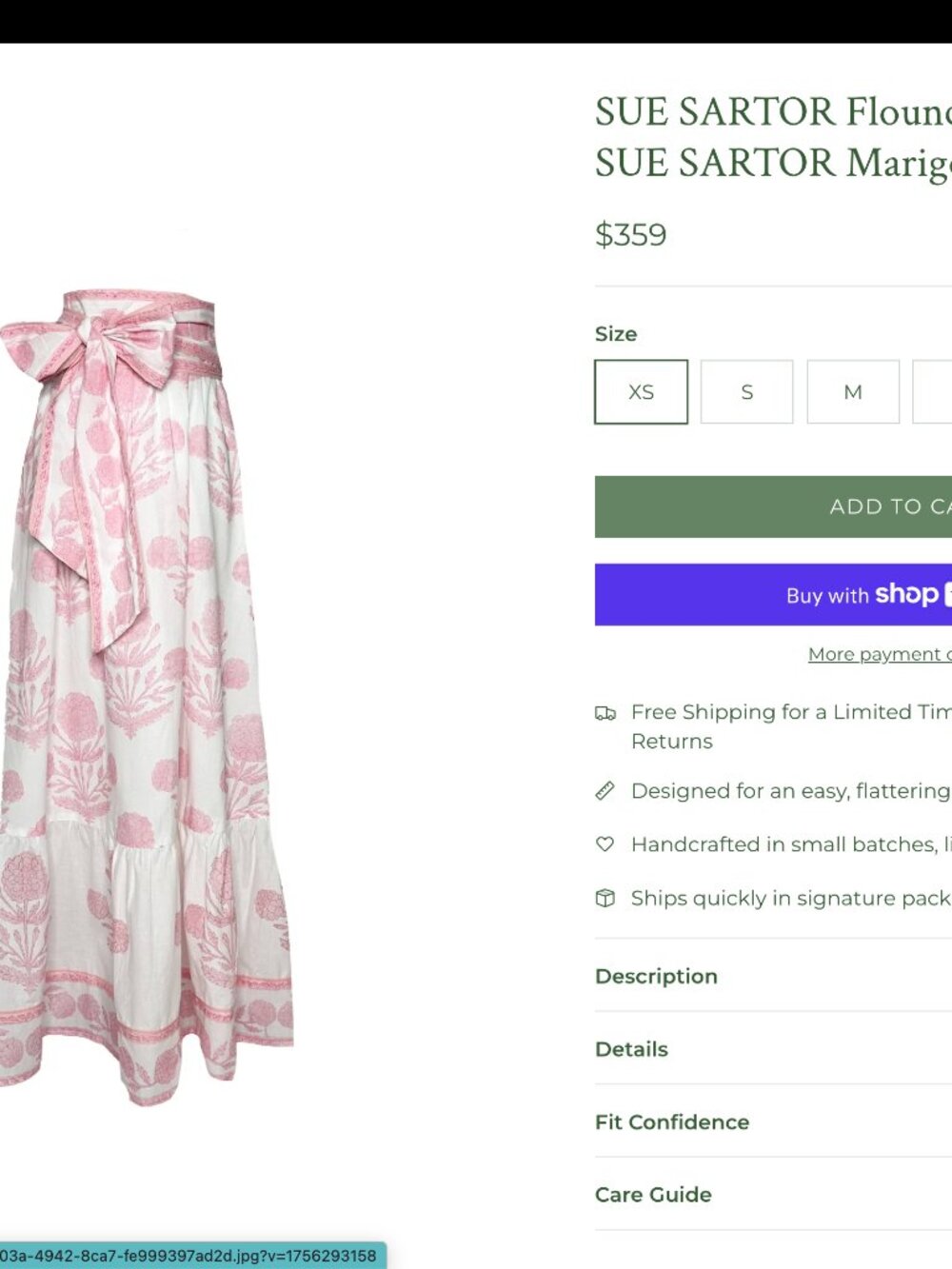 SUE SARTOR Flounce Skirt Blush Marigold XS Never Worn
